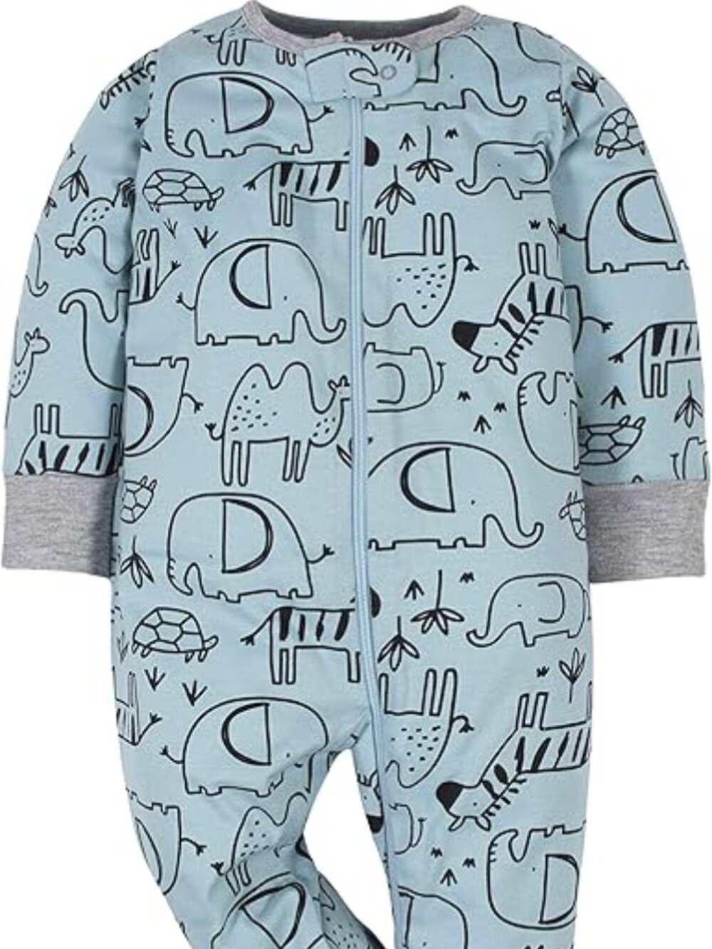 Baby Footed Sleeper Pajamas | Animal Print | Blue/Gray | Zip Up